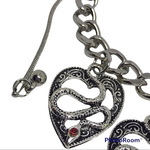 Serpent / Snake Heart One Size / Adjustable Charm Bracelet goth gothic grunge - Picture 3 of 3